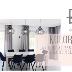Elegancka jadalnia z szarymi zasłonami i granatowymi krzesłami. Dowiedz się, jak dobrać zasłony do koloru ścian, by stworzyć harmonijną przestrzeń.