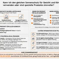 Vergleich von Sonnenschutz für Gesicht und Körper: Wann ein Produkt reicht und wann spezielle Formulierungen für das Gesicht sinnvoll sind.