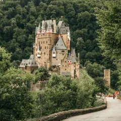 Zamek Eltz, jak z bajki, góruje nad lasem. Droga prowadzi do niego, niczym część szlaku Orlich Gniazd.