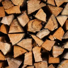 Stapel von gespaltenem Holz, einige Stücke zeigen deutliche Jahresringe, was auf eschen hartholz oder weichholz hindeutet.