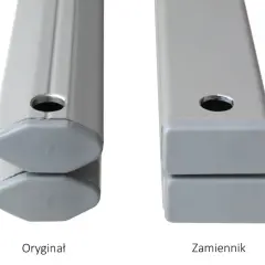 Dwa profile aluminiowe, jeden z zaokrąglonymi stopkami (oryginał), drugi z kwadratowymi (zamiennik). Część namiotu.