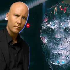 Michael Rosenbaum, alias Lex Luthor, face à un être fragmenté, comme un gardien de la galaxie face à un ennemi cosmique.