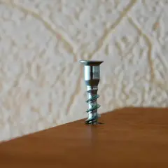 A metal screw is stuck in a wooden surface. This image might be useful for a guide on how to remove stuck screws.