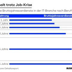 Gehaltsübersicht IT-Branche: Mit steigender Berufserfahrung wachsen die Verdienste. Selbst in Krisenzeiten bieten sich gute Stellenangebote mit Top-Gehältern.
