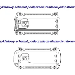 Schemat podłączenia zasilania jednostronnego i dwustronnego świetlówki.