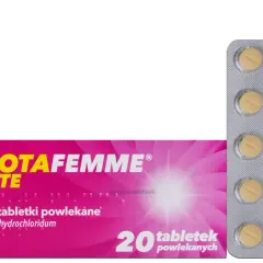 Drotafemme Forte, 80 mg, tabletki powlekane. Działa rozkurczowo, łagodząc bóle brzucha i dolegliwości związane z cyklem menstruacyjnym.