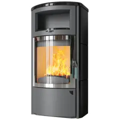 Moderner Hark Kaminofen mit sichtbarem Feuer, ein Produkt, das die Stiftung Warentest überzeugen könnte.