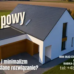 Nowoczesny dom z dachem bezokapowym, podkreślający minimalizm i innowacyjną konstrukcję.