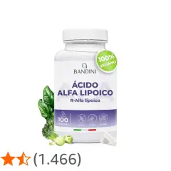 Bote de ácido alfa lipoico vegano de Bandini, 100 cápsulas. Con espinacas y brócoli.