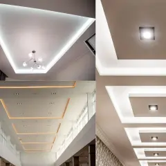 Nowoczesne sufity podwieszane z ukrytym paskiem LED, tworzące eleganckie oświetlenie.