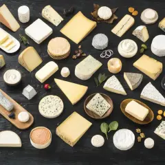 Un assortiment de fromages variés, évoquant la richesse de la région Salers, est présenté sur un fond sombre.