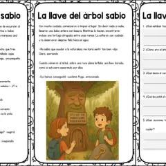 Fichas de comprensión lectora para imprimir: "La llave del árbol sabio". Clara y Hugo descubren un árbol mágico.
