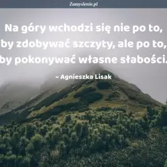 Góry w mglistym krajobrazie. Cytaty o zdobywaniu szczytów przypominają, że prawdziwe zwycięstwo to pokonanie własnych słabości.