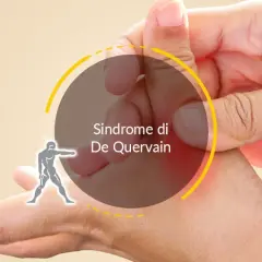 Mano con pollice piegato, evidenziata un'area rossa che indica dolore, tipico della tendinite polso.