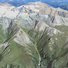 Trasa na Grossglockner: od Alpengasthof Lucknerhaus przez Lucknerhütte, Stüdlhütte i Erzherzog Johann Hütte na szczyt.