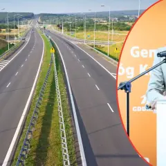 Droga ekspresowa S8, łącząca Łódź z Warszawą, z widocznym politykiem przy mównicy.