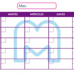 Un calendario de estudio con los días de la semana (Lunes a Viernes) y filas para organizar tareas. Ideal para planificar tu mes.