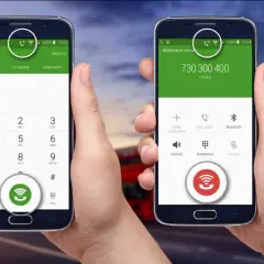 Dwa telefony z ikoną wifi calling play. Jeden pokazuje klawiaturę, drugi numer do wybrania.