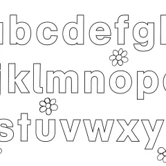 Kleine Buchstaben zum Ausmalen und buchstaben schreiben lernen zum ausdrucken. Das Alphabet von a bis z mit kleinen Blumen verziert.