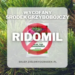 Informacja o tym, że Ridomil Gold wycofany. Środek grzybobójczy na iglaki, tuje i rododendrony.