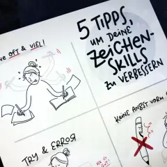 Zeichnungen mit vielen Armen, die schreiben, und ein Stift mit einem roten Kreuz.