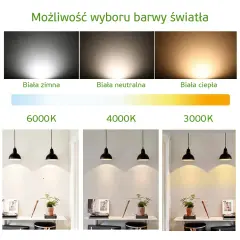 Porównanie barwy światła: zimna (6000K), neutralna (4000K) i ciepła (3000K).