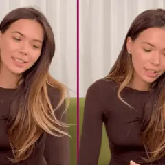 Sandra Kubicka kiedys, uśmiechnięta, z długimi, brązowymi włosami, w brązowej bluzce.