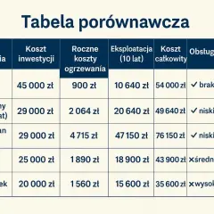 Tabela porównawcza rodzajów ogrzewania: jaki piec do domu wybrać? Porównanie kosztów inwestycji, eksploatacji i komfortu.