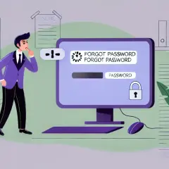 Un homme réfléchit devant un écran affichant "FORGOT PASSWORD". Un **edocperso avis** sur la sécurité des mots de passe.