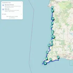 Map of the Fisherman's Trail in Portugal, showing the route and accommodation options.