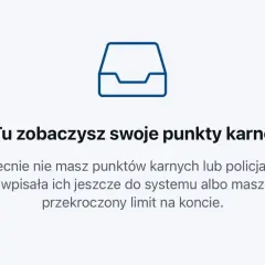 Ikona skrzynki pocztowej i tekst: "Tu zobaczysz swoje punkty karne". Brak punktów karnych, więc recydywa mandat nie grozi.