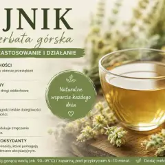 Gojnik właściwości: wsparcie odporności, układu oddechowego, trawienia, nerwowego. Naturalny antyoksydant. Aromat z gór, bez kofeiny.