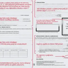 Wniosek o wydanie prawa jazdy po zdanym egzaminie, z zaznaczonymi opcjami dla osoby ubiegającej się o dokument po raz pierwszy.
