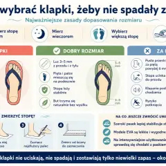 Jak dobrać rozmiar klapek, by nie spadały? Poradnik pokazuje, jak mierzyć stopę i jakie luzy są idealne. Unikaj za małych lub za dużych klapek.