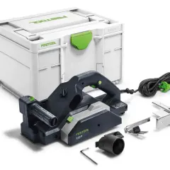 Le rabot Festool HL 850, avec son coffret Systainer et ses accessoires, prêt à aplanir le bois.