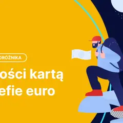 Podróżnik z plecakiem i mapą, płatności kartą w strefie euro. Kursy Visa, euro, PLN.