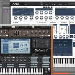 Interface de synthétiseur virtuel, avec des contrôles pour les oscillateurs, filtres et effets. Un plugin fl studio gratuit pour créer des sons.