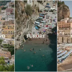 Positano, Furore, and Atrani are towns that make up the Amalfi Coast, showcasing stunning cliffside villages and vibrant beaches.