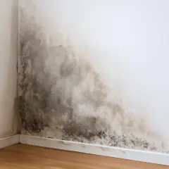 Schimmelbefall in einer Raumecke, deutet auf eine hohe Wandfeuchte von 25 Prozent hin.