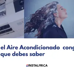Unidad interior de aire acondicionado con hielo. Una mujer con nieve en el cabello recibe aire frío.