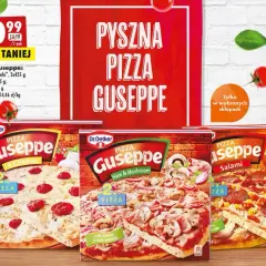 Pyszna pizza Guseppe: 4 sery, szynka i pieczarki, salami. Idealna na szybki obiad, zaspokoi głód i dostarczy energii.