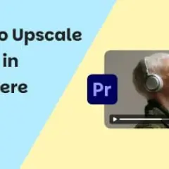 Learn how to upscale video in Premiere Pro with this guide. The image shows the Premiere Pro logo and a man with headphones, suggesting a tutorial on enhancing video quality.