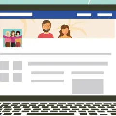 Ilustracja przedstawia ekran laptopa z profilem na Facebooku. Dowiedz się, jak zmienić nazwę strony na FB, aby odświeżyć swój wizerunek.