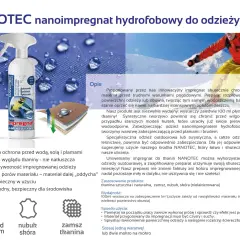 Impregnat do kurtek przeciwdeszczowych NANOTEC chroni odzież przed wodą i plamami, zapewniając jej długotrwałą ochronę.