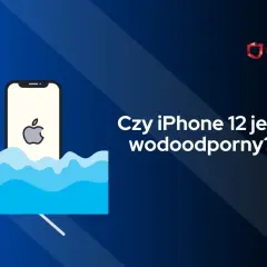 Ilustracja iPhone'a 12 zanurzonego w wodzie z falą.