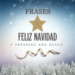 Frases de navidad y año nuevo con un paisaje nevado y un árbol de navidad.