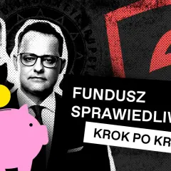 Posłowie chcą obniżyć wydatki na Fundusz Sprawiedliwości o 280 mln zł. Na grafice widać polityków i skarbonkę.