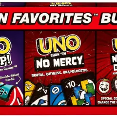Zestaw kartowe "Fan Favorites Bundle" zawiera gry UNO Flip!, UNO Show 'Em No Mercy i dodatek do UNO No Mercy. Nowe uno dla fanów!
