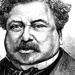 Porträt von Alexandre Dumas, dem Autor von "Die drei Musketiere", mit lockigem Haar und Schnurrbart.