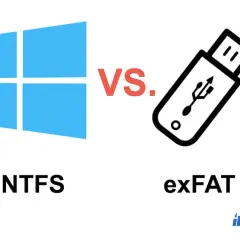 Windows-Logo (NTFS) vs. USB-Stick (exFAT). Hilfreich für die Entscheidung, wie man eine externe SSD formatieren sollte.
